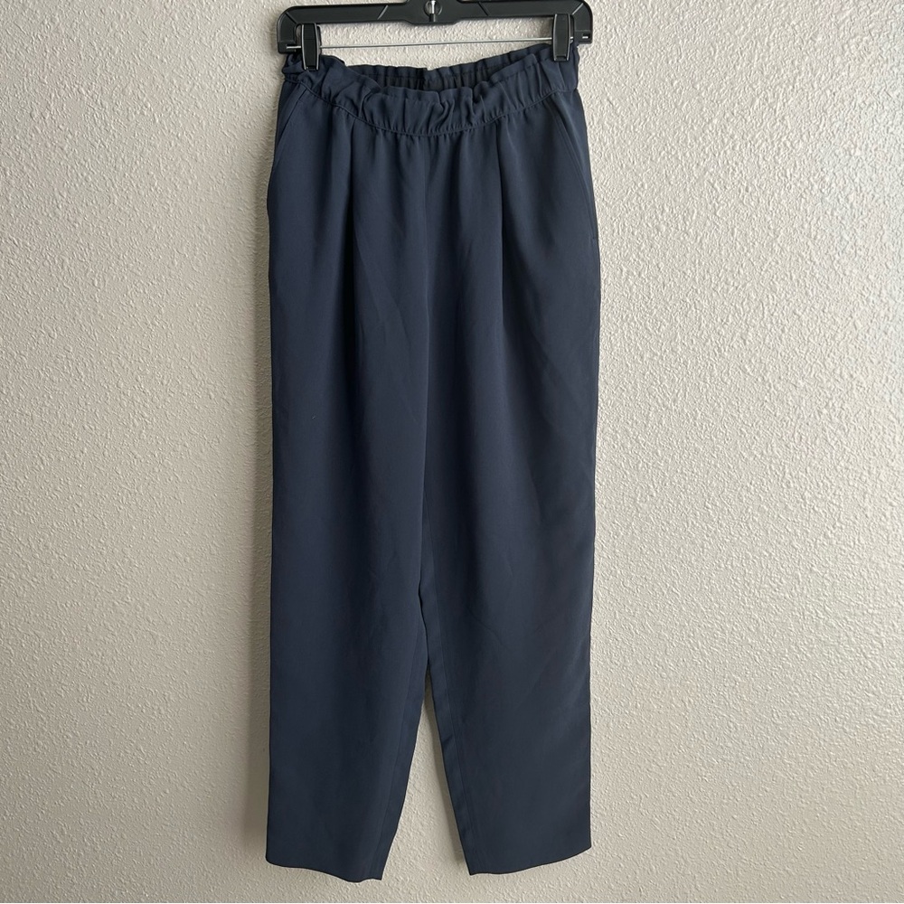 Lafayette‎ 148 New York paper bag waist high rise pull-on navy dress pants